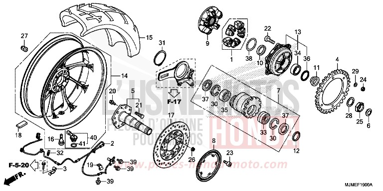 HINTERRAD von VFR800X „Crossrunner“ CANDY ARCADIAN RED (R305) von 2015